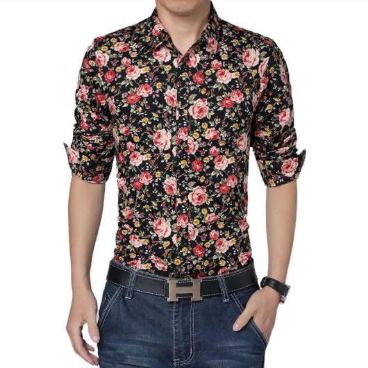 camisa-floral-masculina-dobrada-manga-longa
